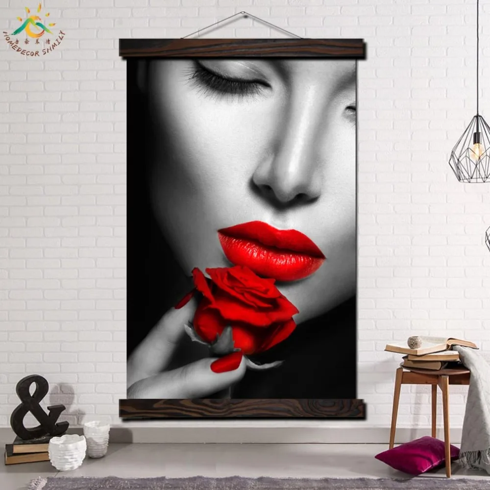 

Sxey Woman Face Rose Modern Canvas Art Prints Poster Wall Painting Scroll Painting Artwork Wall Art Pictures Home Decoration