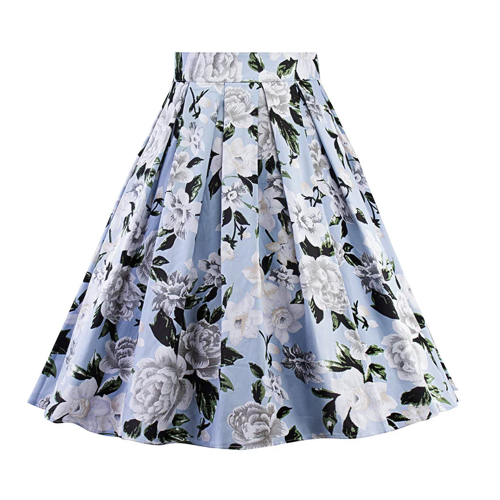 European Style Women Vintage Flower Print Pleated Skirt Female High ...