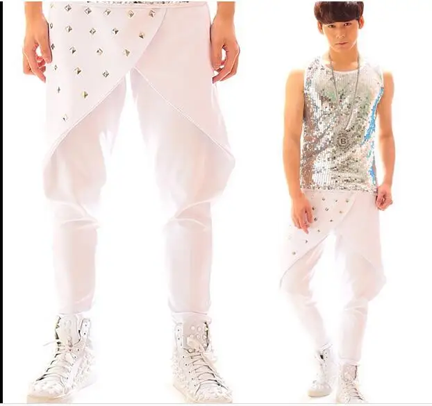 Ночной клуб певец DJ мужской личности заклепки шаровары штаны в стиле панк Модные мужские шаровары театральное представление брюки