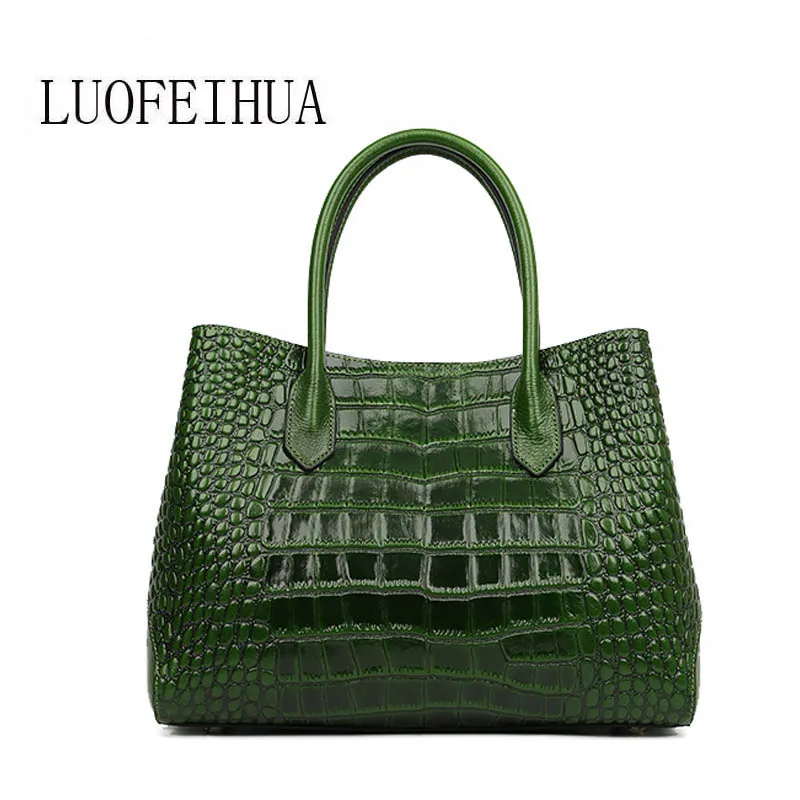 

LUOFEIHUA 2019 new ethnic style leather handbag women Fashion crocodile pattern hand bag female branded handbag