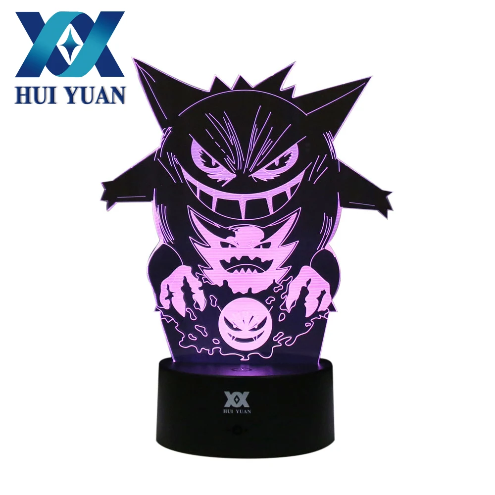 

HUI YUAN Gengar 3D Night Light Lamp Changeable Mood Lamp LED Light Decorative Table Lamp Powered by Battery or 5V USB