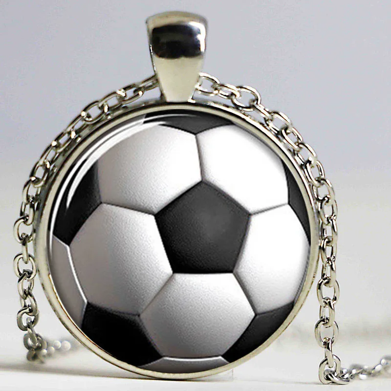 10pcslot Sports Fan necklace Soccer Ball Pendant necklace glass Photo Fandom necklace