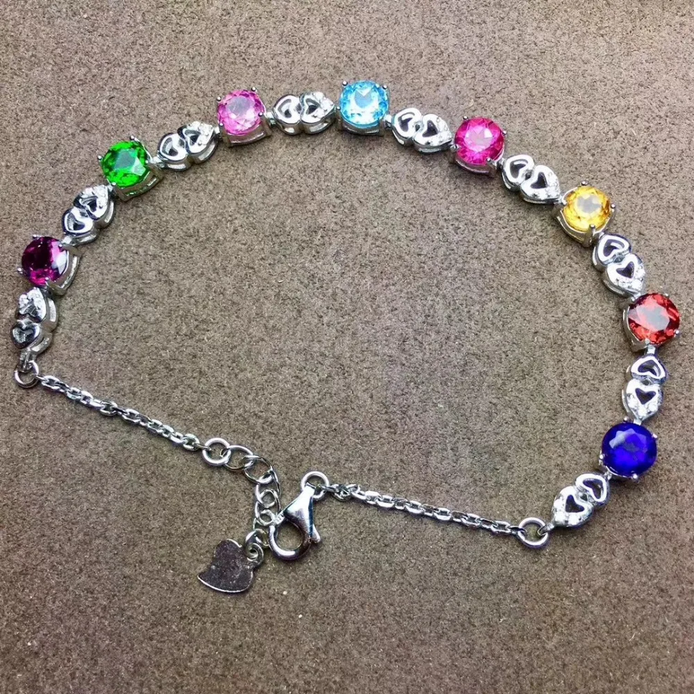  Bracelet grenat topaze multicolore naturel Bracelet cristal diopside 925 bracelet en argent femmes 