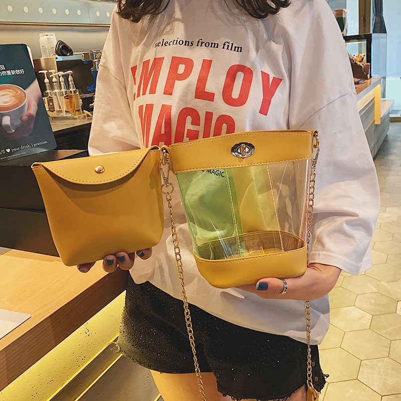 

Cathylin Women PVC Handbags Chain Clear Rainbow Double Layer Fashion Messenger Sling Crossbody Shoulder Bags Girls Lady KSL3208W