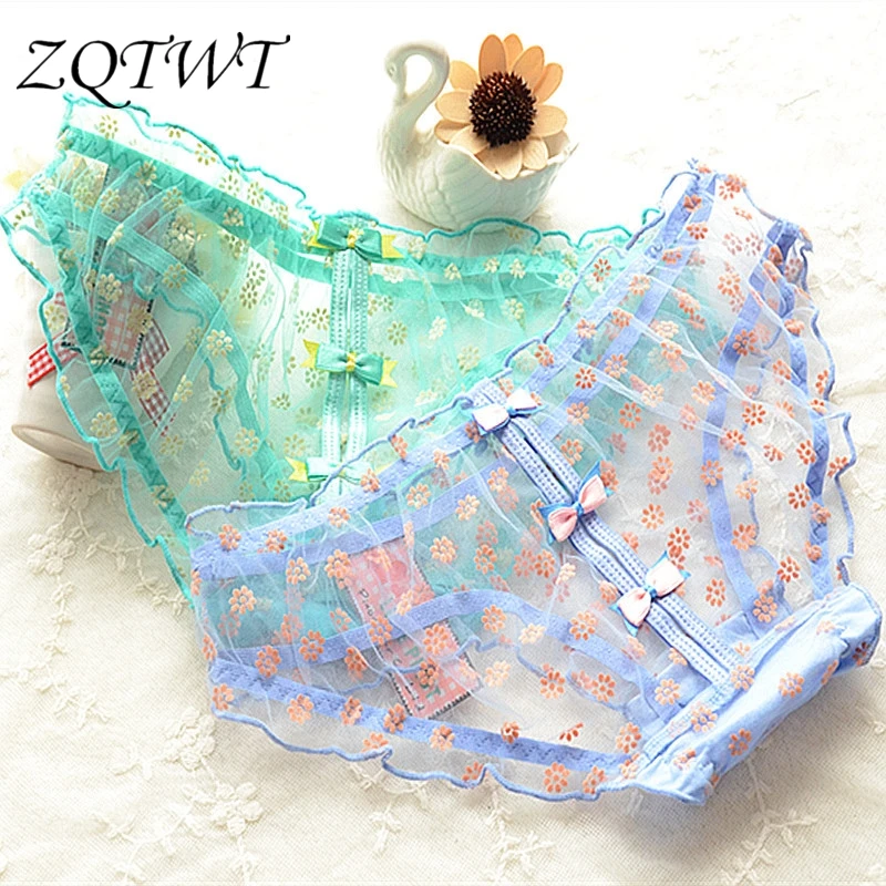

ZQTWT Hot Sale Sexy Lace Panties Seamless G String Transparent Underwear Women Bow Briefs Seamless Intimates For Ladies 4LS034
