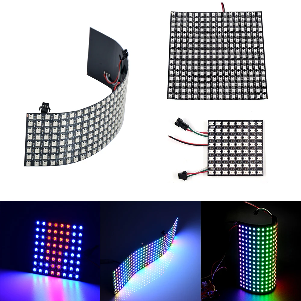

WS2812b Led Panel Chip 8x8 8x32 16x16 Pixels WS2812 SK6812 RGB Full Color Individually Addressable Digital Flexible Panel Screen