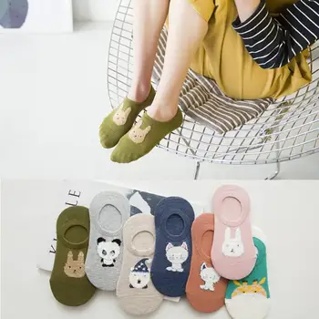 

5Pairs/Lot New Women Harajuku Cartoon Socks Cute Cat Funny Kawaii Short Boat Socks Spring Summer Socks Invisible Non Slip Socks