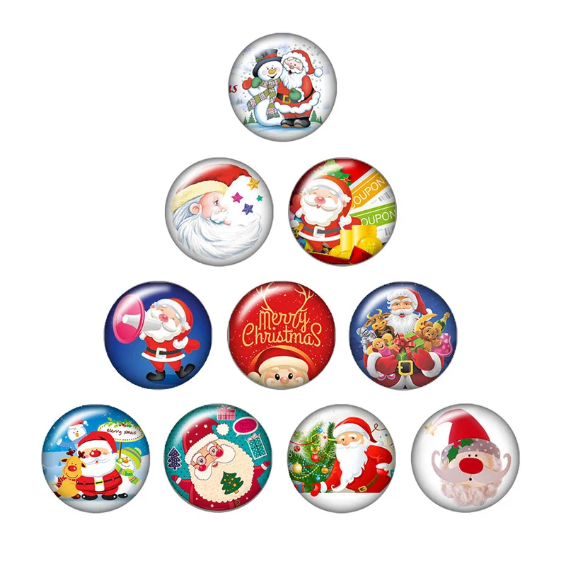 

Merry christmas Santa Claus snowflake 10pcs mixed 12mm/16mm/18mm/25mm Round photo glass cabochon demo flat back Making findings