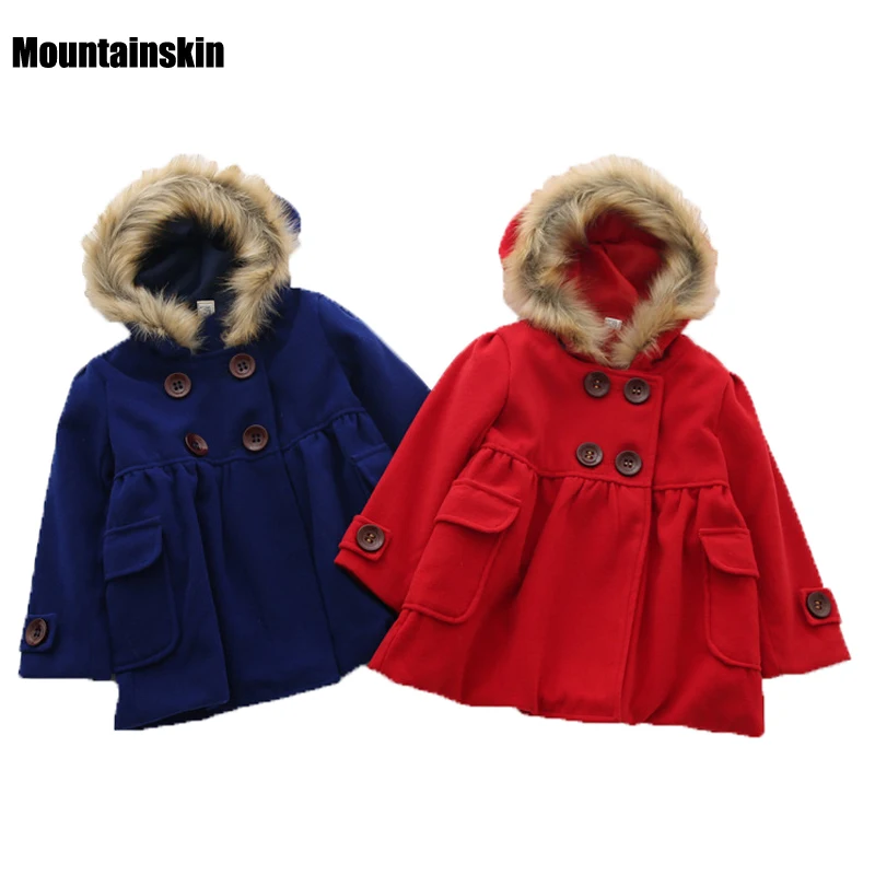 Fashion Girls Winter Jackets Princess Hooded Coats Double Breasted 2 8Y Children Clothing Woolen Trench Kids