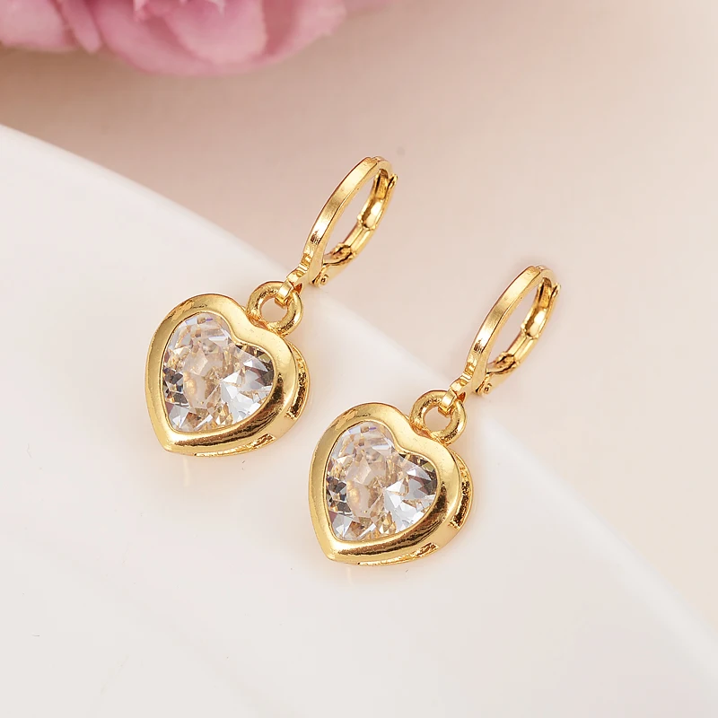 

high quality Gold Heart 3 color crystal drop cz Earrings Women/Girls African/Arab kids gift fashion jewelry drop shipping