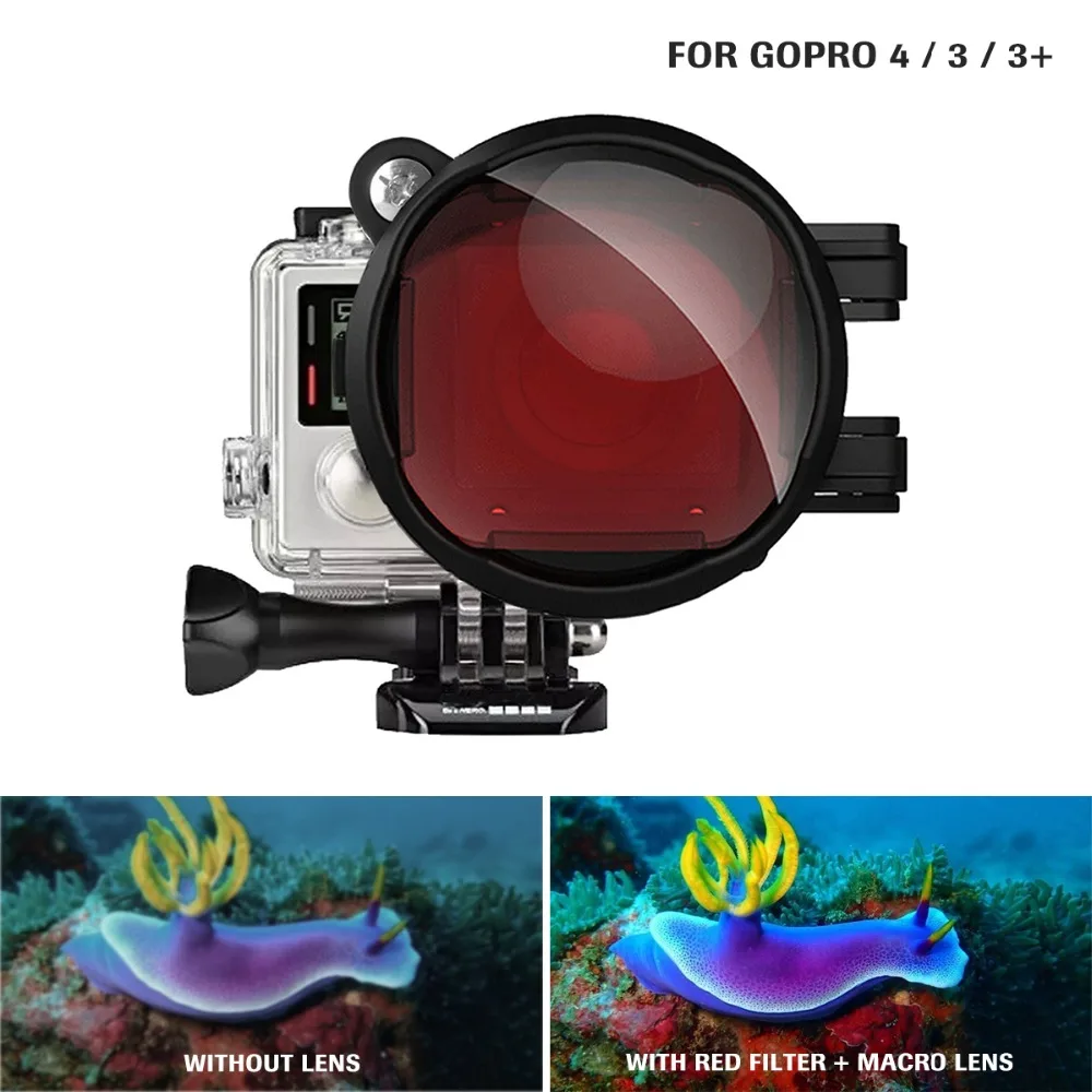 Red Color Correction Filter + 16X Close Up Macro Lens for Gopro Go Pro Hero 4 3 3+ Housing Case Underwater Scuba Lens Filter Kit (1)