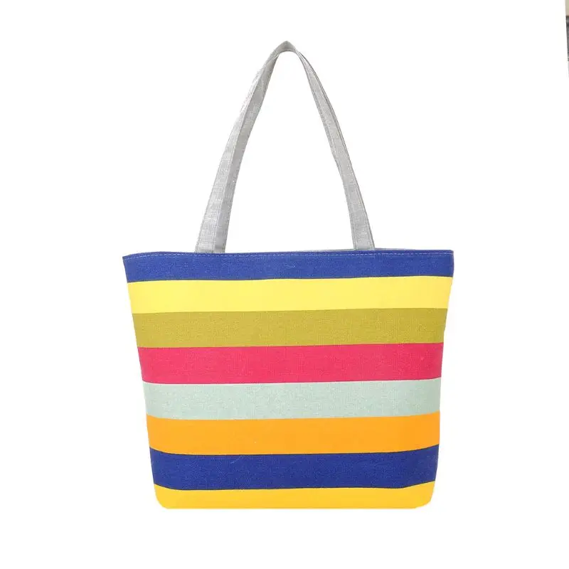 Женская летняя пляжная сумка с модными полосками, парусиновая сумка на молнии, большая емкость