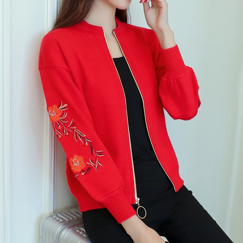 Вязаный кардиган свитер женский короткий Свободный корейский вышивка Hitz весенняя куртка весна - Цвет: R