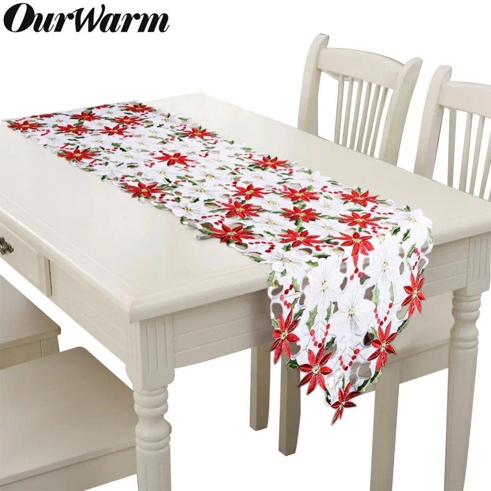 OurWarm 38x175 см вышитая подстилка для стола искусственные рождественские цветы