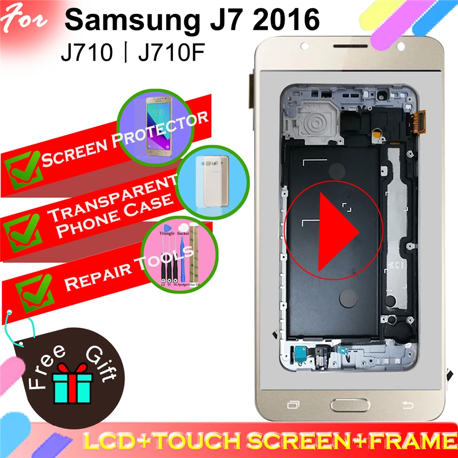 Для samsung Galaxy J7 J710F J710FN Корпус Передняя средняя рамка+ стеклянная рамка объектива камеры+ крышка аккумулятора