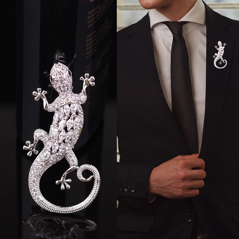 Модные мужские броши ювелирные изделия винтажные Броши gecko хрустальные булавки