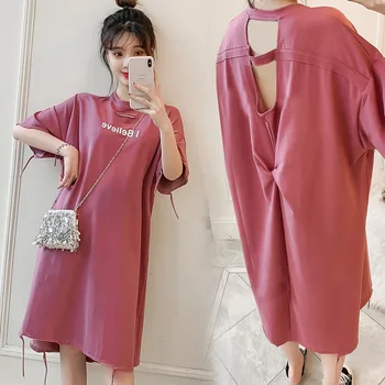 

2019 spring and summer new maternity dress large size hole pregnant women dress shirt pregnancy T-shirt