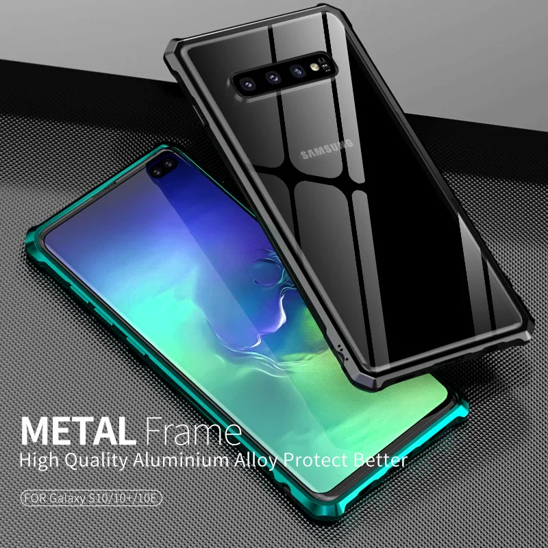 

Metal Bumper for Samsung Galaxy S10 5G case Clear Glass Aluminum Frame cover for Samsung S10 Plus case Transparent Luxury