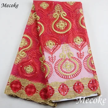 

2017 New arrival red Colors Embroidery net African Lace fabric Organza For Wedding clothing Dress High Quality French mesh Lace