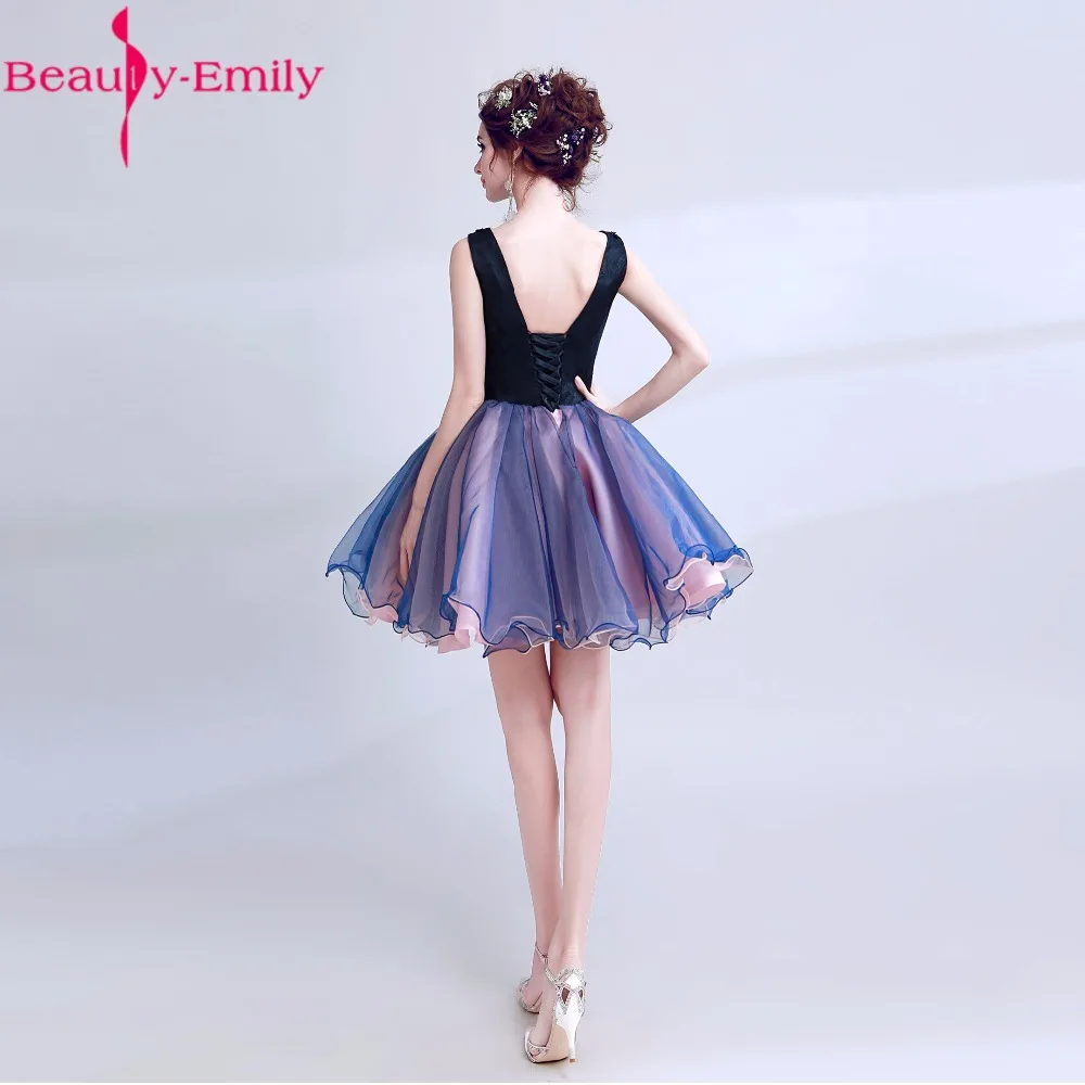 Beauty Emily Blue Pearls Wedding Party Prom Dresses 2017 Girl and Women A-Line Beading Lace Organza Formal Occasion Dresses