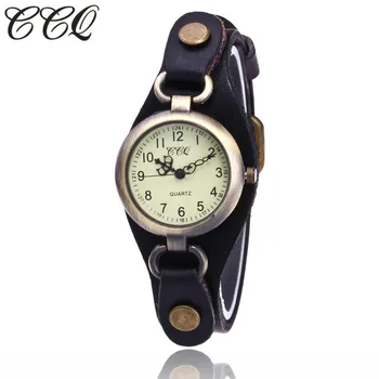 

CCQ Brand Fashion Vintage Cow Leather Quartz Watches Casual Women Bronze Dial Casual Dress Wristwatch Clock Relogio Feminino