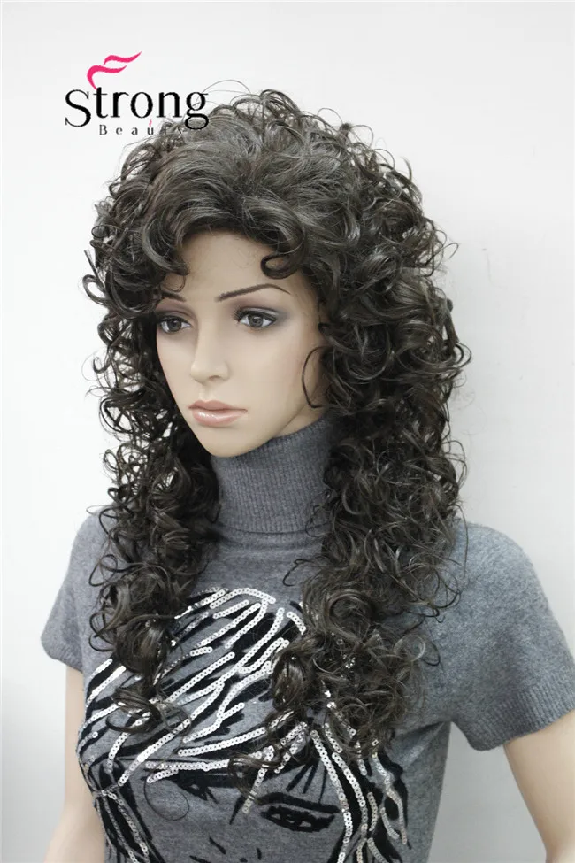 E-ROX+5 6# Fashion women's full wigs Dark Chocolate loose curly 60cm long synthetic wig 6#(1)
