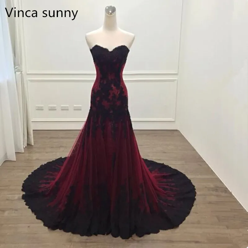 

Vinca sunny Elegant sweetheart Lace Long Prom Dresses 2020 Burgundy Sleeveless Floor Length Formal Evening Party Gowns