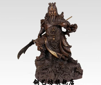 

15''China Pure Bronze Knight Warrier Soldier Guangong Hold Sword Dragon Statue