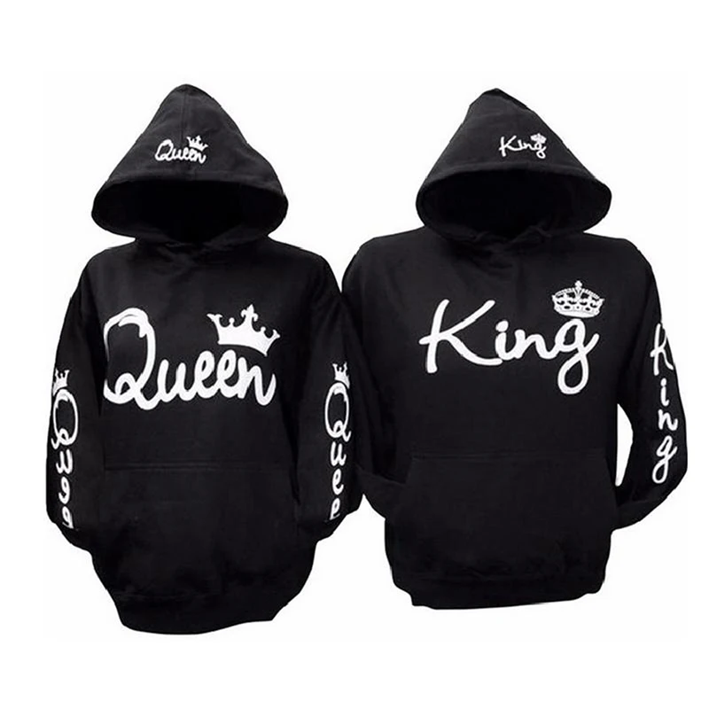 Парные кофты QUEEN KING для влюбленных черные толстовки унисекс с капюшоном