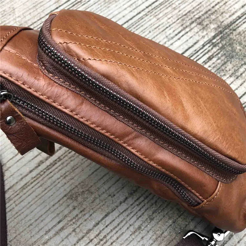 PNDME vintage casual simple outdoor daily soft genuine leather cowhide men's women's chest bag light sport small messenger bags