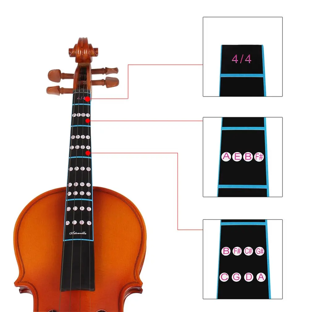 

New 2Pcs 4/4 Scale Violin Fiddle Fingerboard Finger Guide Label Stickers Note Chart Black