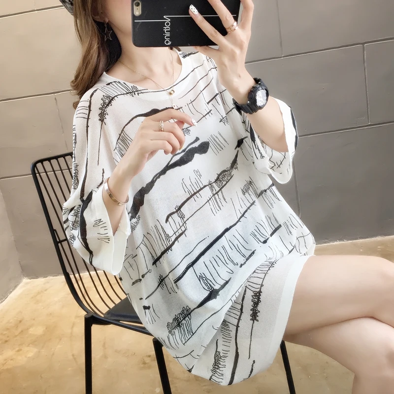

11917 (6 rooms, 3 rows and 3 rows) New printed loose thin knitted sunscreen sweater 33