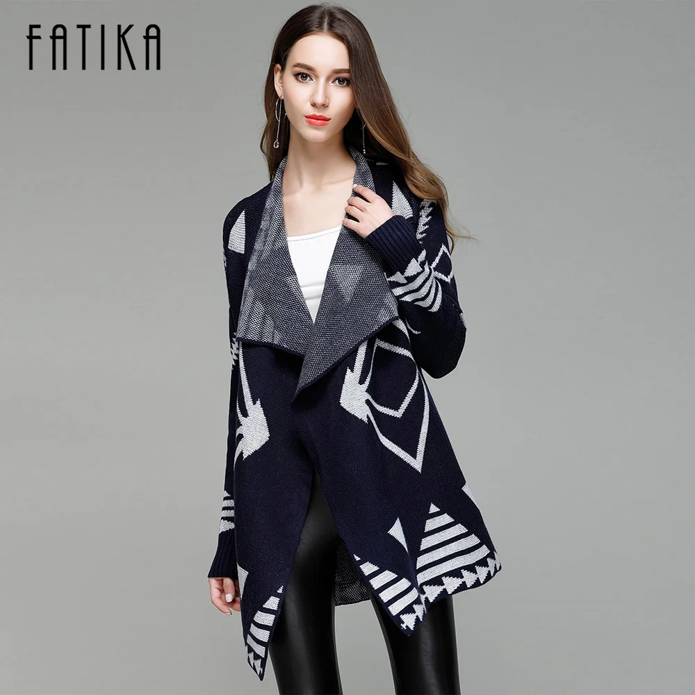 

FATIKA New Fashion Women Knitwear 2017 Long Cardigan Full Sleeve Striped V-Neck Blouse Casual Autumn Winter Irregular Sweaters