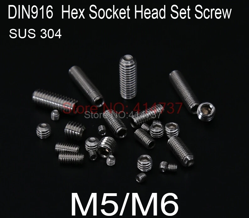 

50pcs/lot M5/M6 Hex Socket Set Screws Grub Screw DIN916 Stainless Steel 304 Length 4mm--45mm