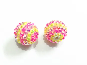 

Newest !! 20mm 100pcs/lot Pink /Hotpink /Yellow Striped Resin Rhinestone Ball Beads,Chunky Beads For Kids Jewelry Making