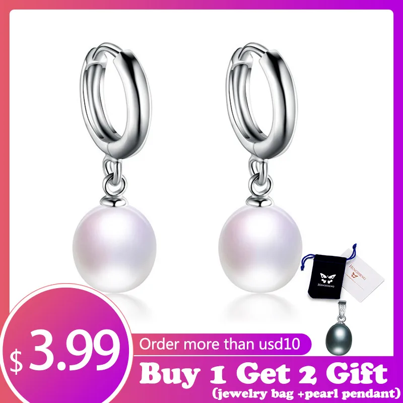 

Women Pearl Hoop Earring,Long Drop Water 925 Sterling Silver Earring,Natural Freshwater Pearl,Rice Shape,Fine Jewelry For Women