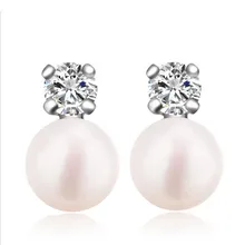 Серьги-гвоздики с двумя шариками, асимметричные жемчужные стразы, вечерние ювелирные изделия, 925 пробы, серебряные серьги с кристаллами