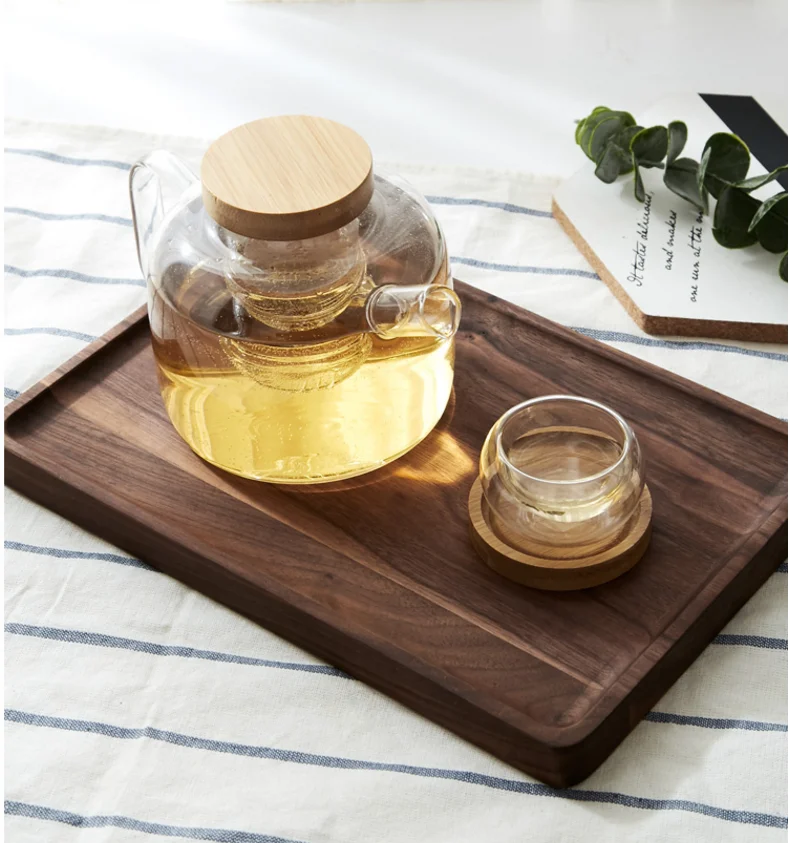 Direct selling high-end black walnut wooden plate rectangular wooden tea tray dessert dessert cake sushi steak bamboo tray