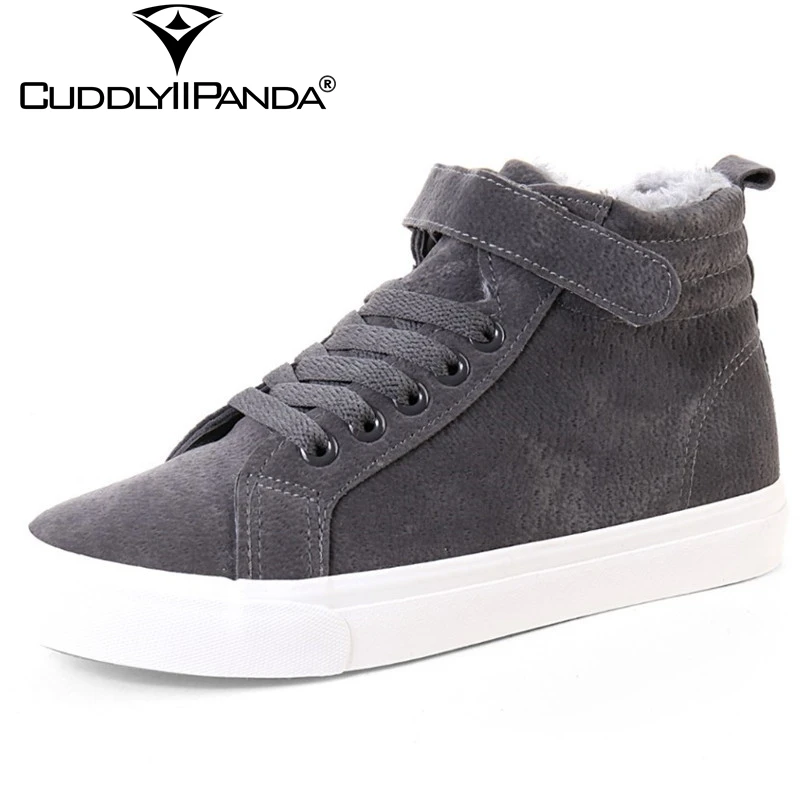 

CuddlyIIPanda 2018 Winter Faux Fur Platform Sneakers High Top Women's Vulcanize Shoes Minimalism Pig Suede Plush Casual Shoes