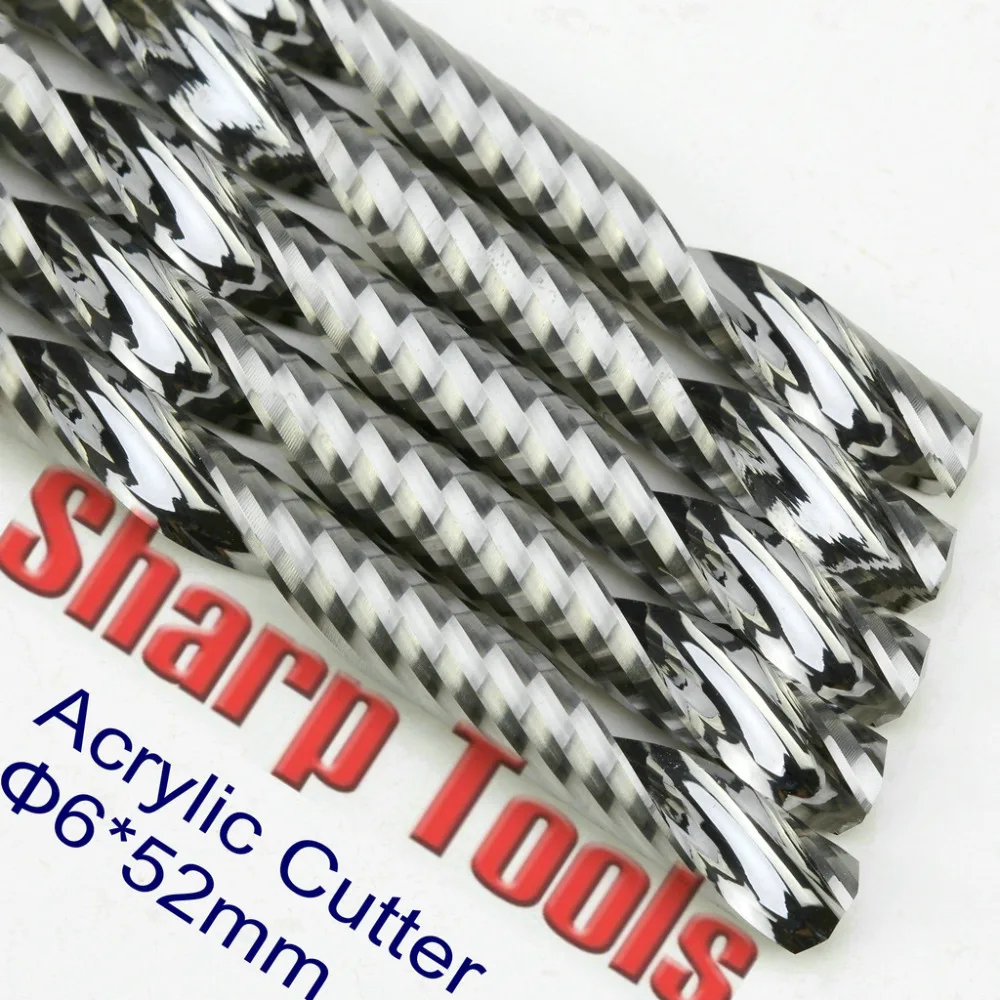 6*52mm 1 Flute Tungsten Carbide End Mill Bits for Acrylic Cutting/High