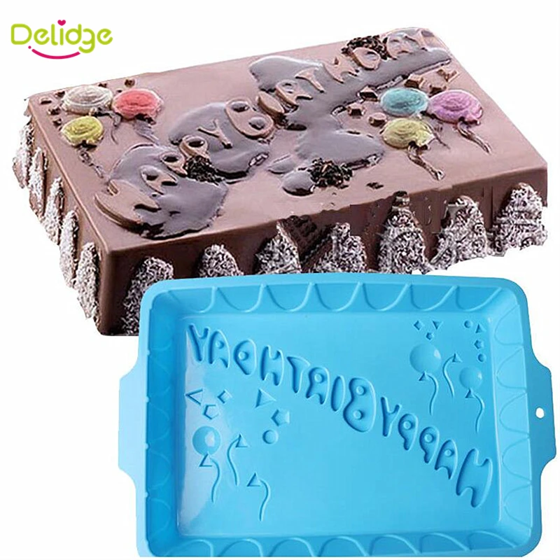 Delidge 1 Pc Carre Forme Joyeux Anniversaire Lettre Gateau Moule Silicone Diy Grande Taille Fete D Anniversaire Pain Muffin Gateau Moule Moules Aliexpress