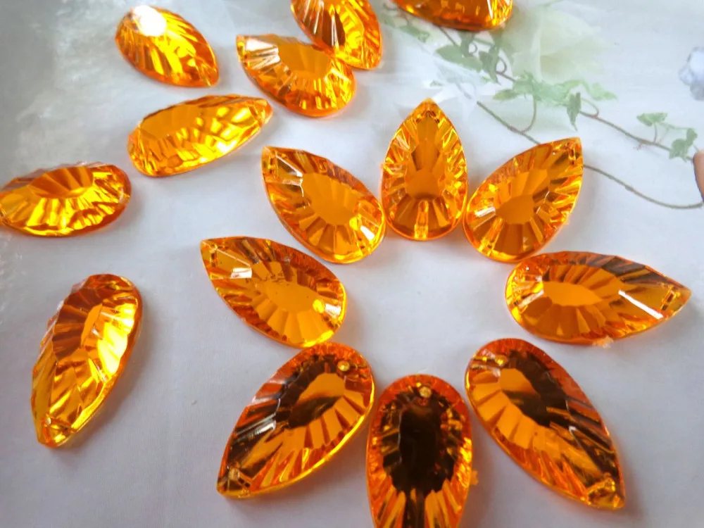 Wholesale Sew on Acrylic Crystal 11*21mm golden Rhinestone water drop
