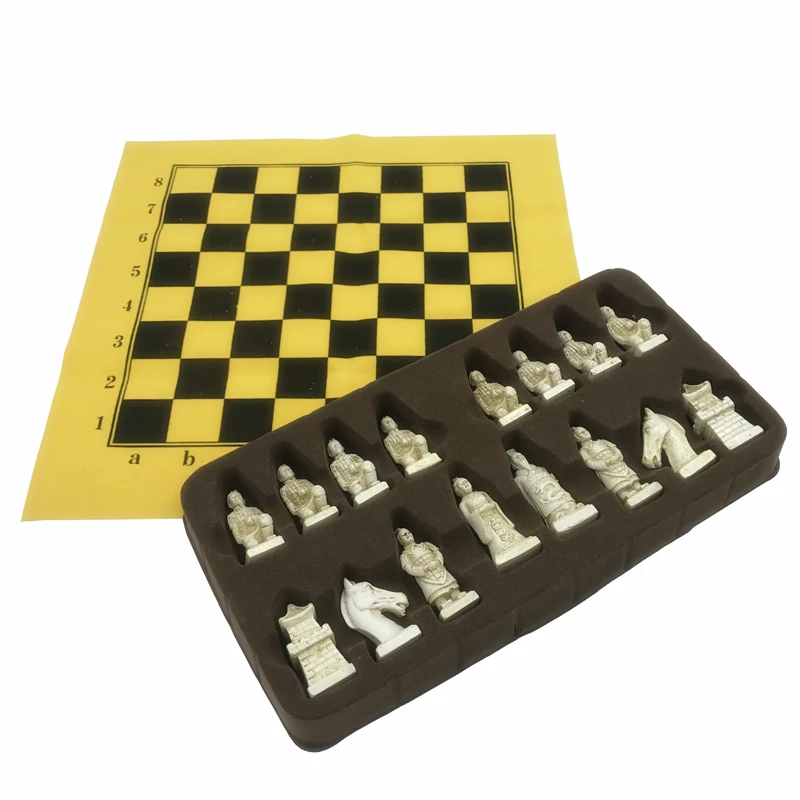 Yernea Antique Chess Set Leather Chessboard Exquisite Resin Simulation Chess Pieces Character modeling table games