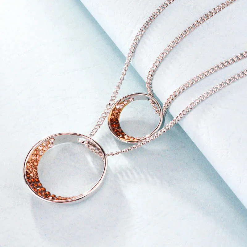 

Double Circle Necklace Accesorios 2017 New Multiple Long Crystal Pendant Necklaces for Woman Silver Color Rhinestone