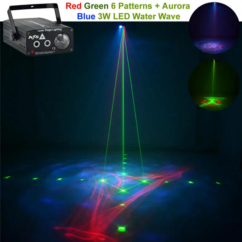 

AUCD 2 Len Red Green Gobos Laser Light Mixed Blue LED Water Wave Aurora Effect Lamp Home Party KTV DJ Show Stage Lighting D512