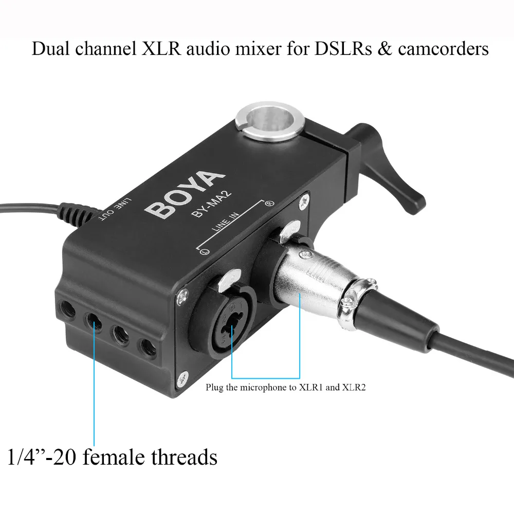 BOYA BY-MA2 двухканальный XLR аудио Миксер с 6,35 мм вход и 3,5 мм разъем для беспроводной микрофонные системы и DSLRs и видеокамеры