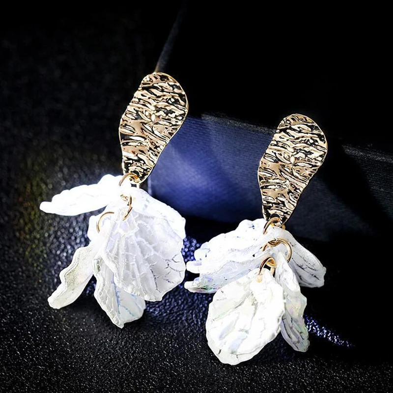 Корейский белый корпус цветок лепесток Висячие серьги для женщин новое заявление pendientes модные ювелирные изделия
