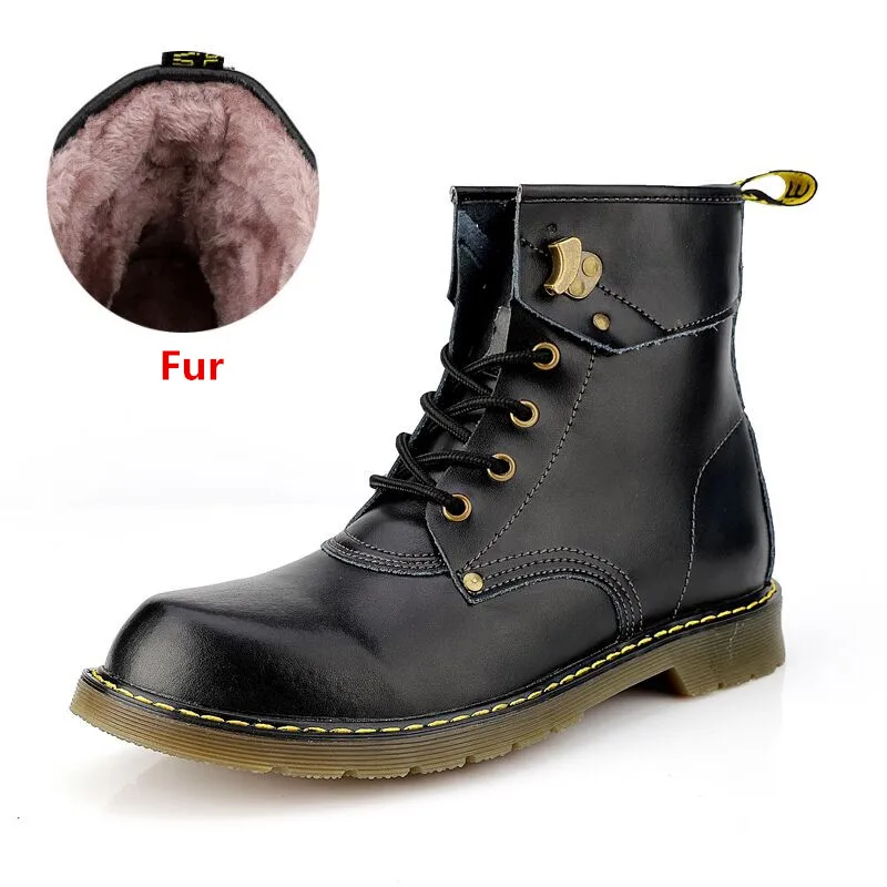 Vancat/брендовые осенне-зимние мотоботы из воловьей кожи с теплым мехом; Мужская обувь для верховой езды; Мужские Зимние ботильоны с высоким берцем - Цвет: Fur black