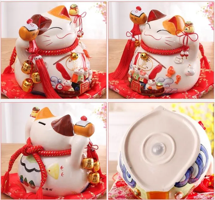 Японский стиль большой негабаритный орнамент Lucky Cat керамическая копилка открытие подарок магазин Декор