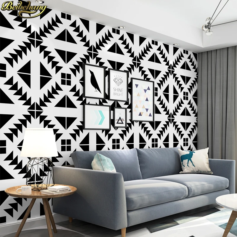 beibehang papel de parede Modern minimalist black and white square lattice ceiling living room bedroom TV background wallpaper iron art small flower rack in the wind room floor to ceiling flower rack on the living room balcony minimalist modern green